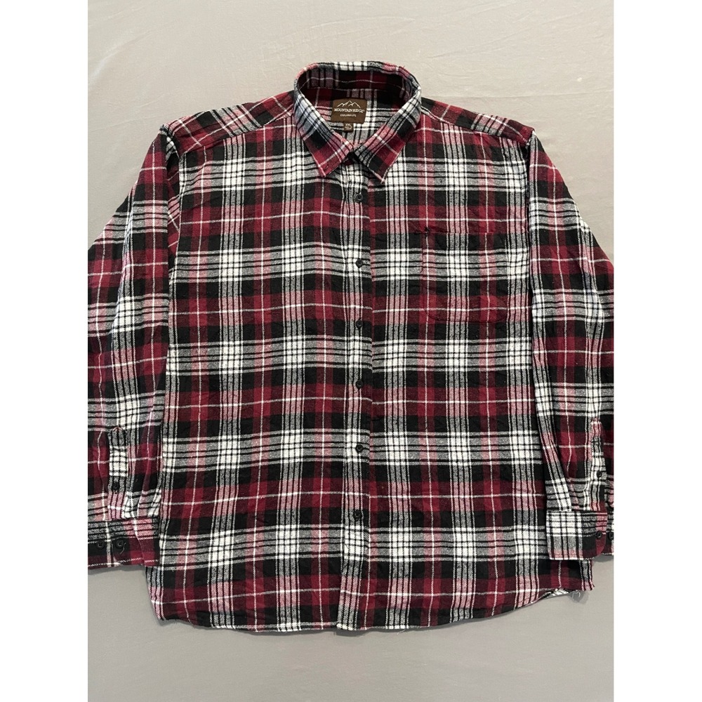 Mountain Ridge Mens XXL Red Black Plaid Flannel Long Sleeve Button Down Shirt